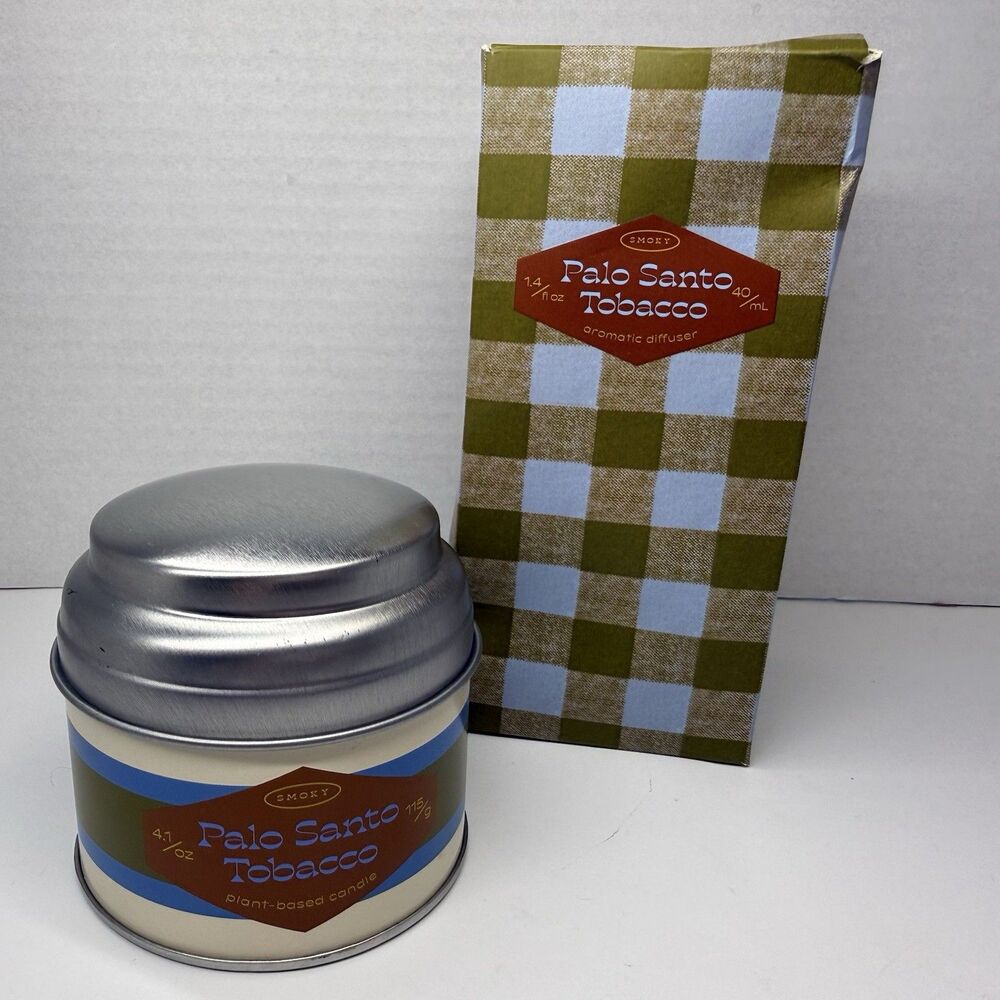 SMOKY Palo Santo Tobacco Plant Based Scented Soy Candle & Aromatic Diffuser New